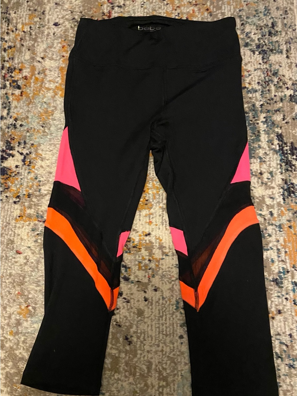 bebe Black Leggings with Pink and Orange Panels